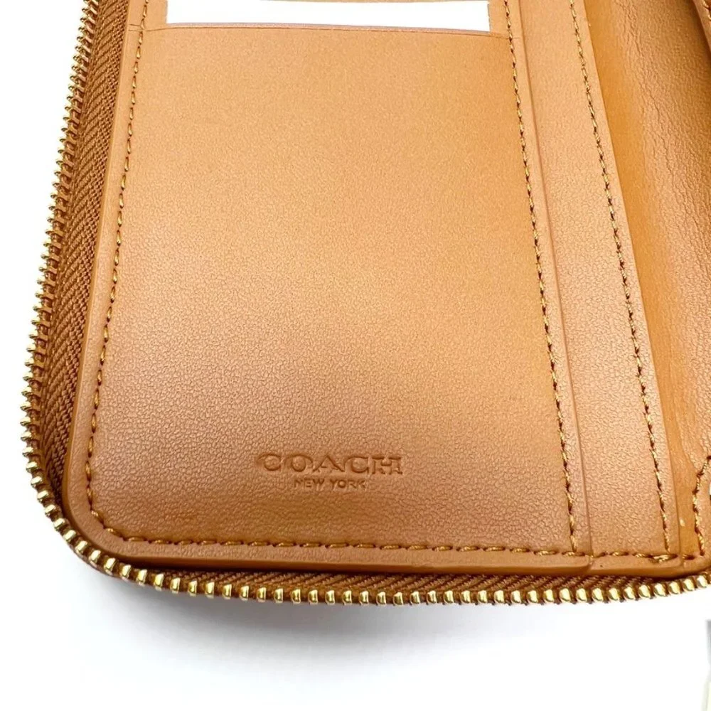 NWT Coach Medium ID Zip Wallet With Diary Embroidery Penny Multi Grained Leather